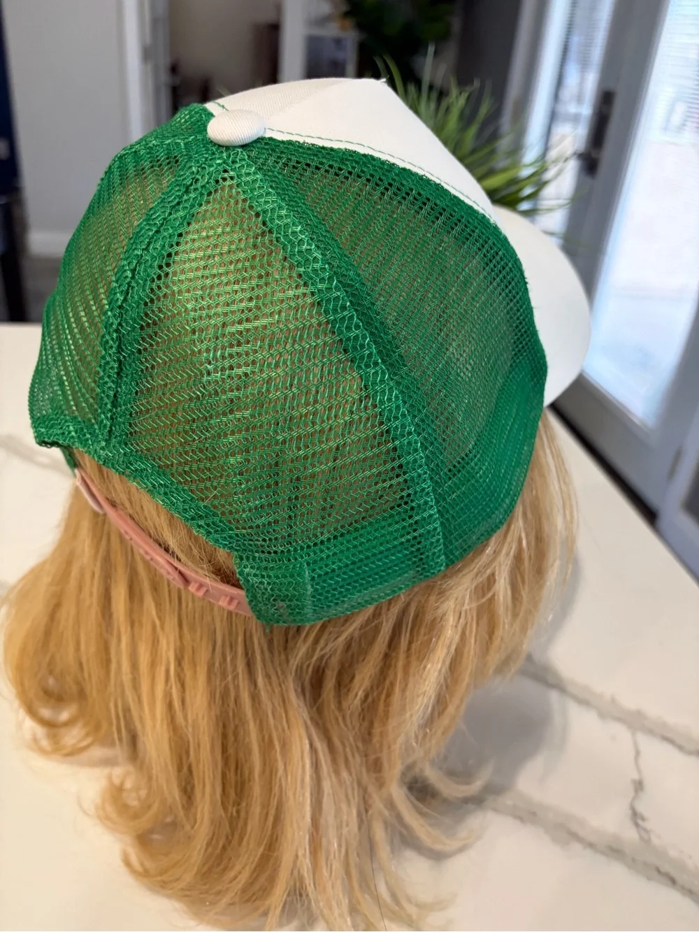 Vintage Havana White & Green Trucker Hat with Pink Star OS